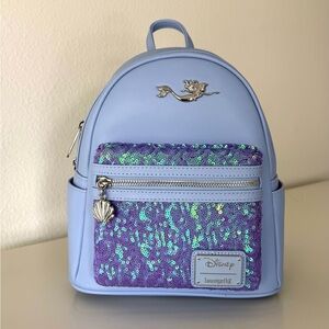 Loungefly Disney The Little Mermaid Ariel Sequins Soft Blue Purple Mini Backpack